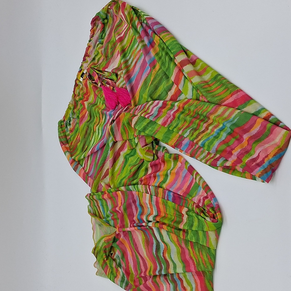 BECCA Harem Split Leg Cover-up Pants Green Pink L